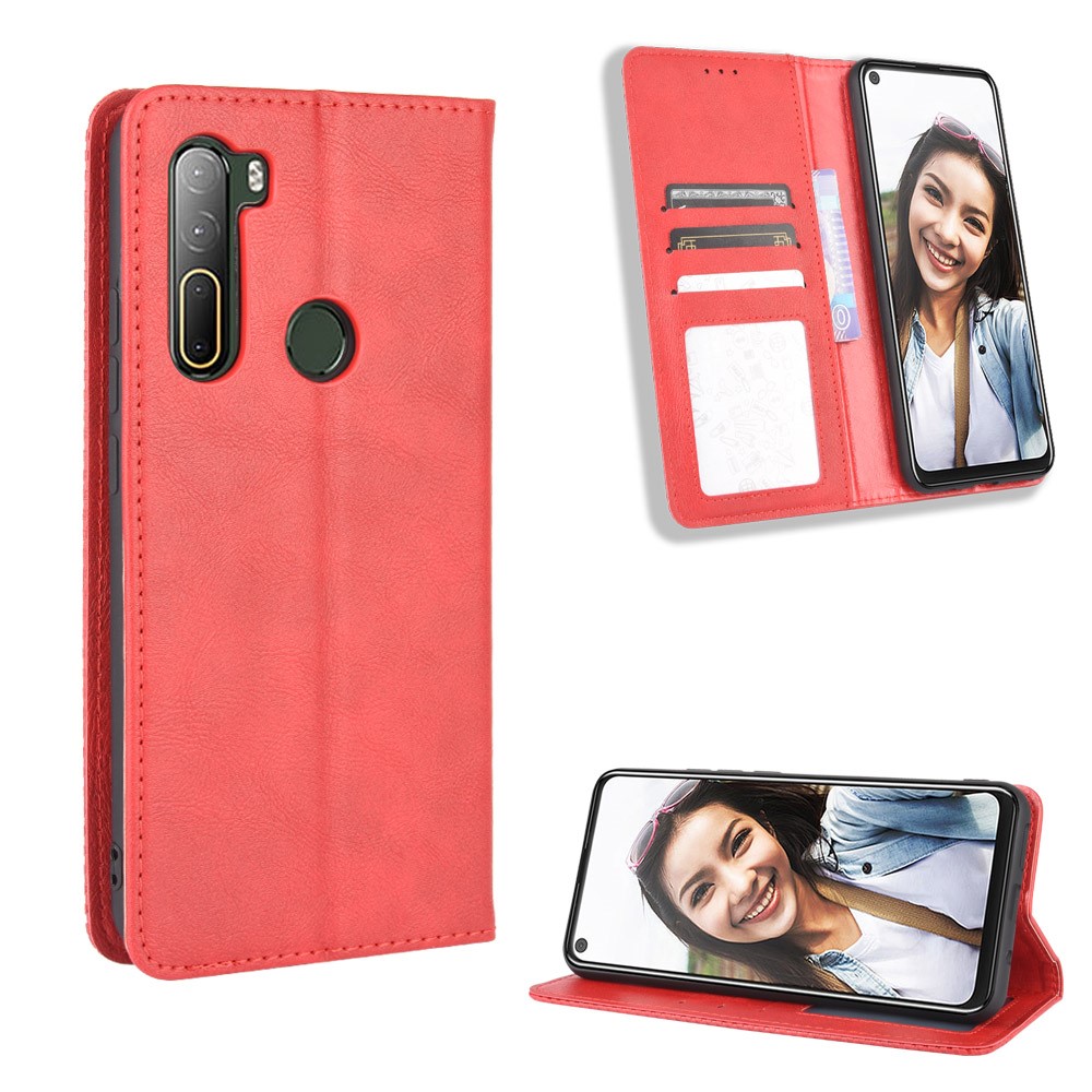 Vintage Style Wallet Leather Stand Case for HTC U20 5G (2020) - Red-1