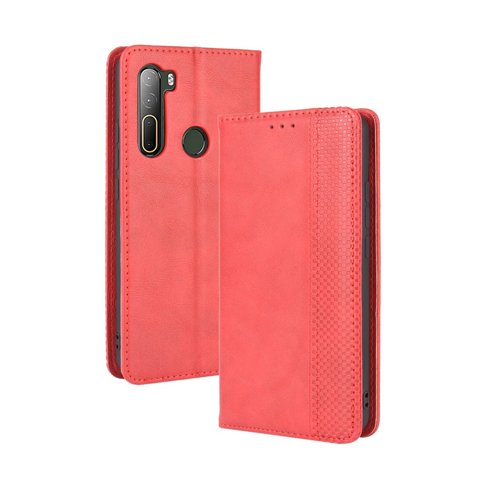 Vintage Style Wallet Leather Stand Case for HTC U20 5G (2020) - Red-2