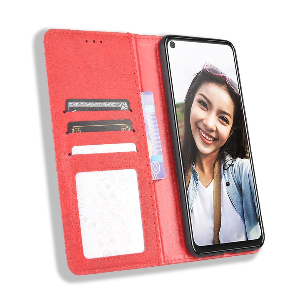 Vintage Style Wallet Leather Stand Case for HTC U20 5G (2020) - Red-6