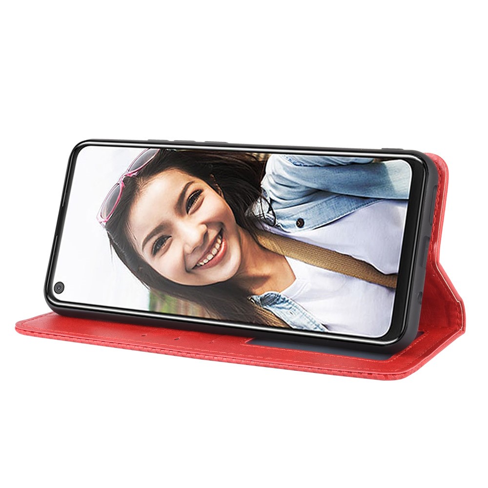 Vintage Style Wallet Leather Stand Case for HTC U20 5G (2020) - Red-7