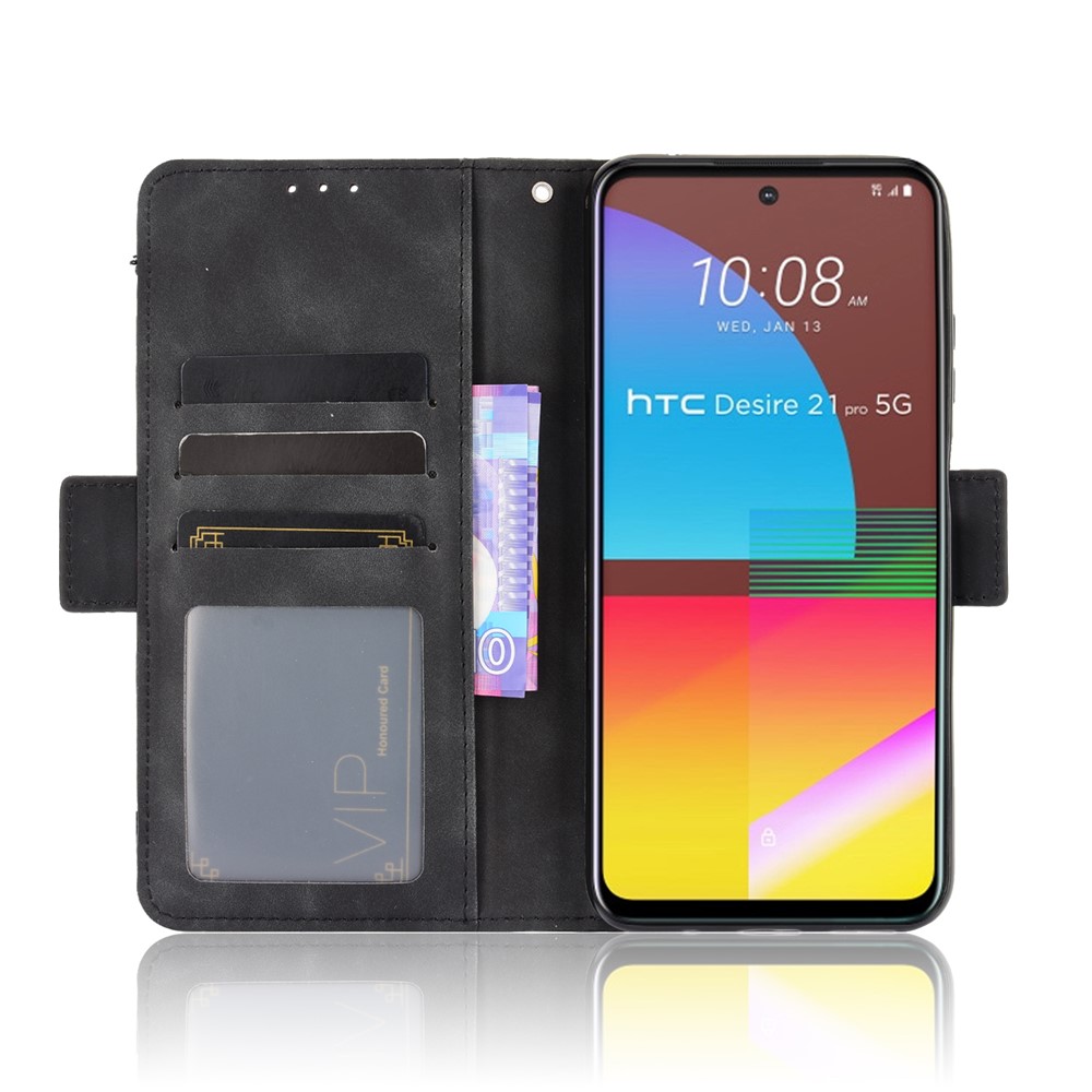 Multiple Card Slots Wallet Stand PU Leather Shell Case for HTC Desire 21 Pro 5G - Black-7