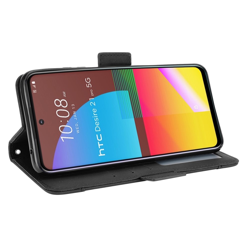 Multiple Card Slots Wallet Stand PU Leather Shell Case for HTC Desire 21 Pro 5G - Black-8