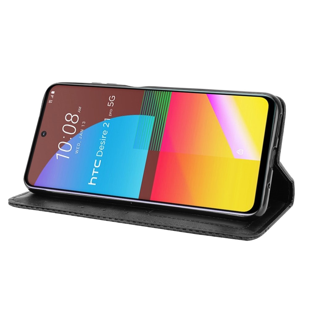 Magnetic Vintage Style Wallet Stand Phone Case Cover for HTC Desire 21 Pro 5G - Black-7