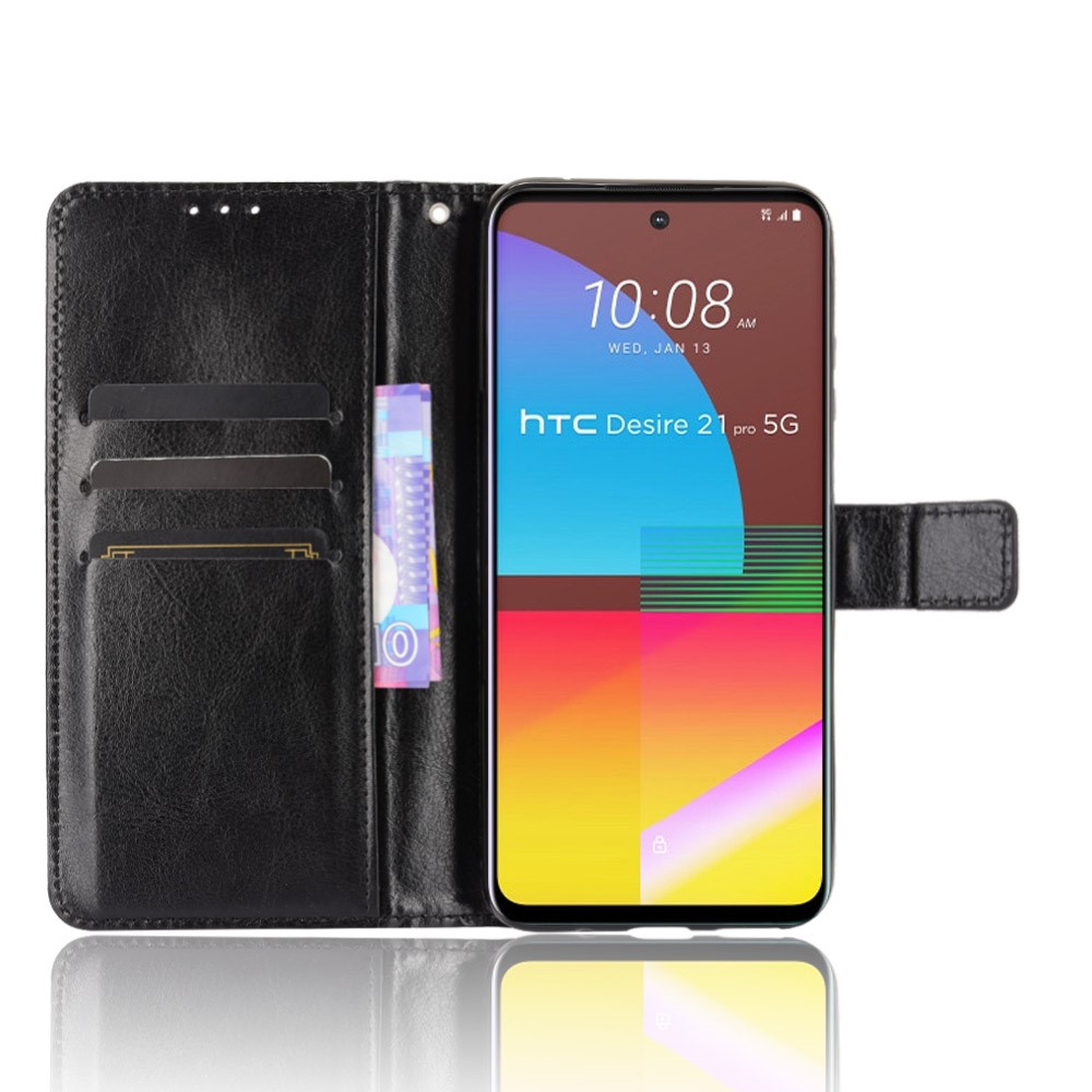 Wallet Stand Design Crazy Horse Texture Leather Phone Cover Shell for HTC Desire 21 Pro 5G - Black-4