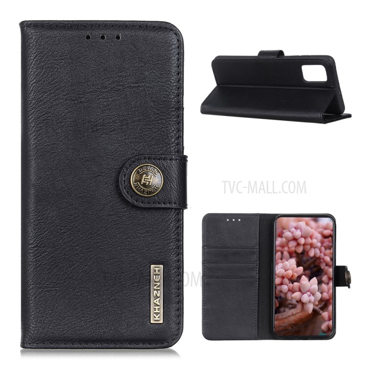 KHAZNEH Retro Style Leather Protector Case Wallet Stand Cover for HTC Desire 21 Pro 5G - Black-1