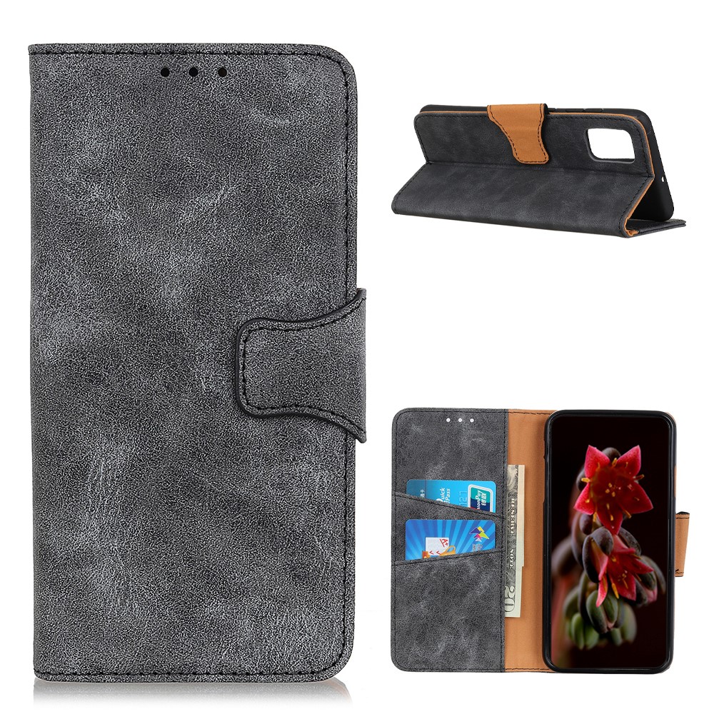Wallet Design Retro Style Split Leather Stand Phone Case for HTC Desire 21 Pro 5G - Grey-1