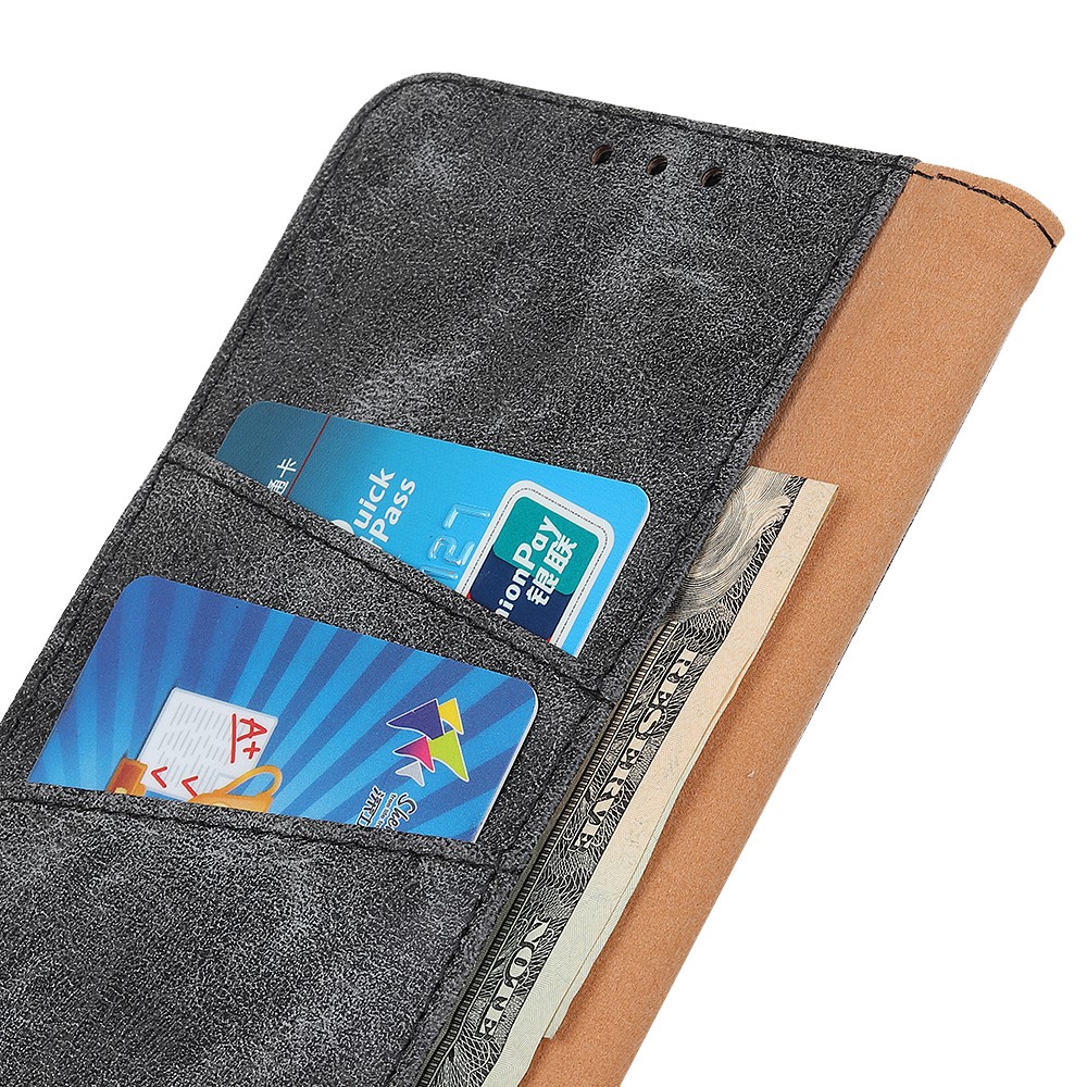 Wallet Design Retro Style Split Leather Stand Phone Case for HTC Desire 21 Pro 5G - Grey-5