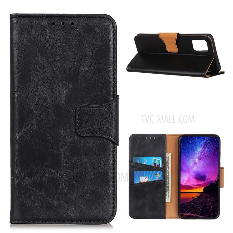 Crazy Horse Texture Split Leather Wallet Phone Cover Shell for HTC Desire 21 Pro 5G - Black-1