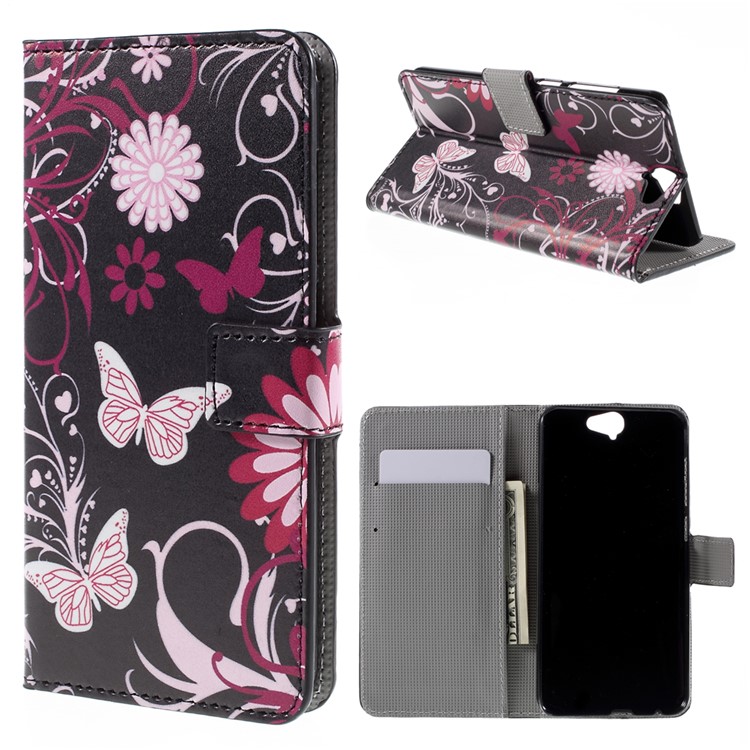 Wallet Leather Stand Cover for HTC One A9 - Butterfly Flowers-1