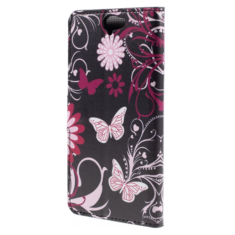 Wallet Leather Stand Cover for HTC One A9 - Butterfly Flowers-3