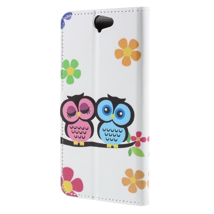 Leather Magnetic Cover with Card Slots for HTC One A9 - Adorable Owls and Flowers-2