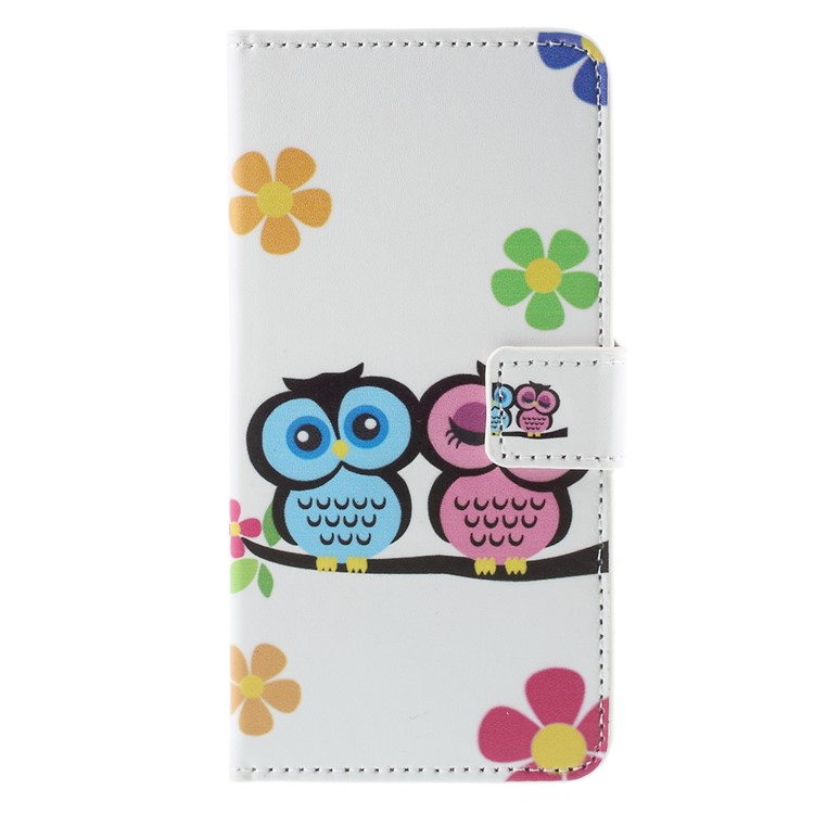 Leather Magnetic Cover with Card Slots for HTC One A9 - Adorable Owls and Flowers-3