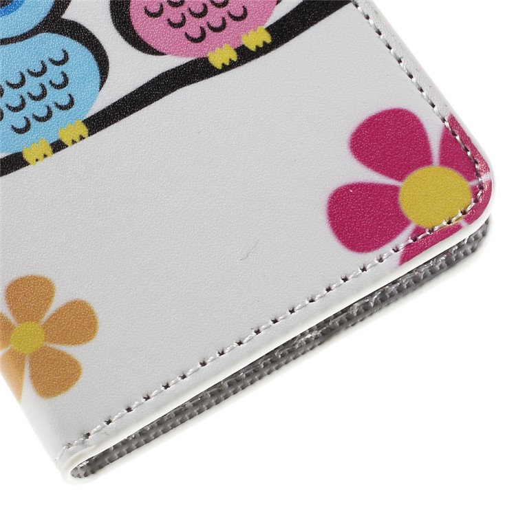 Leather Magnetic Cover with Card Slots for HTC One A9 - Adorable Owls and Flowers-8