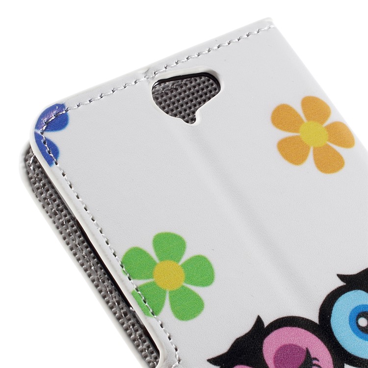 Leather Magnetic Cover with Card Slots for HTC One A9 - Adorable Owls and Flowers-9