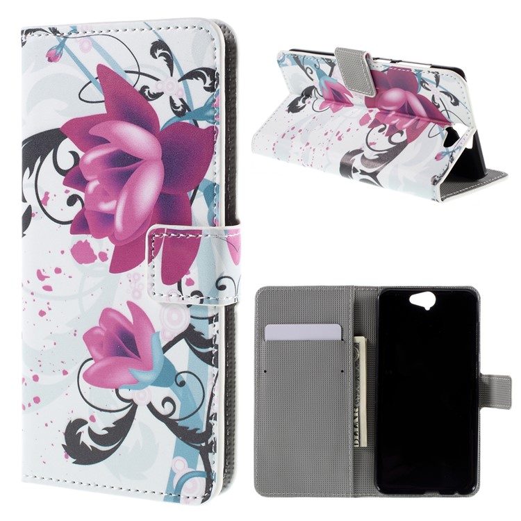 Wallet Leather Phone Case for HTC One A9 - Purple Flowers-1