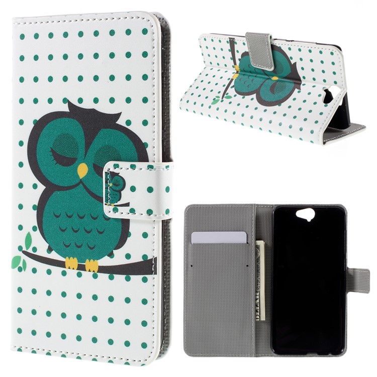 PU Leather Stand Case for HTC One A9 - Sleep Owl on the Branch-1