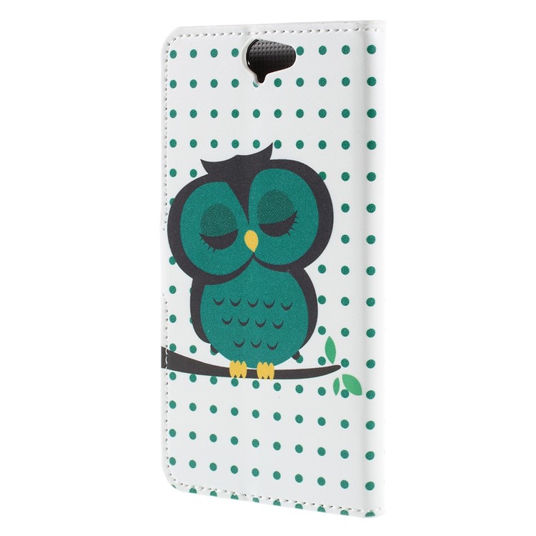 PU Leather Stand Case for HTC One A9 - Sleep Owl on the Branch-3