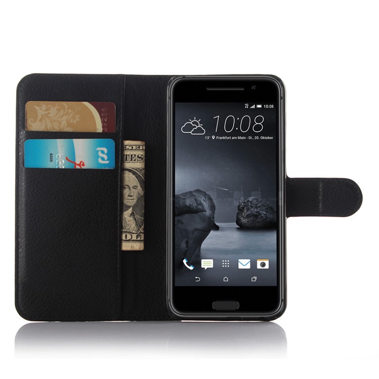 Litchi Grain Leather Wallet Case for HTC One A9 - Black-3