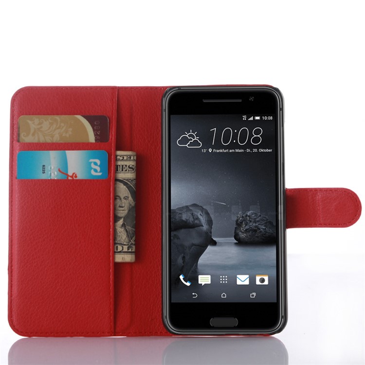 Litchi Grain Leather Wallet Case Cover for HTC One A9 - Red-3