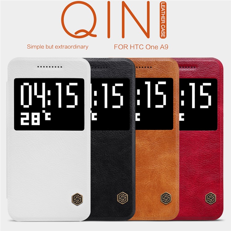 NILLKIN Qin Series Smart View Leather Phone Case for HTC One A9 - Red-7