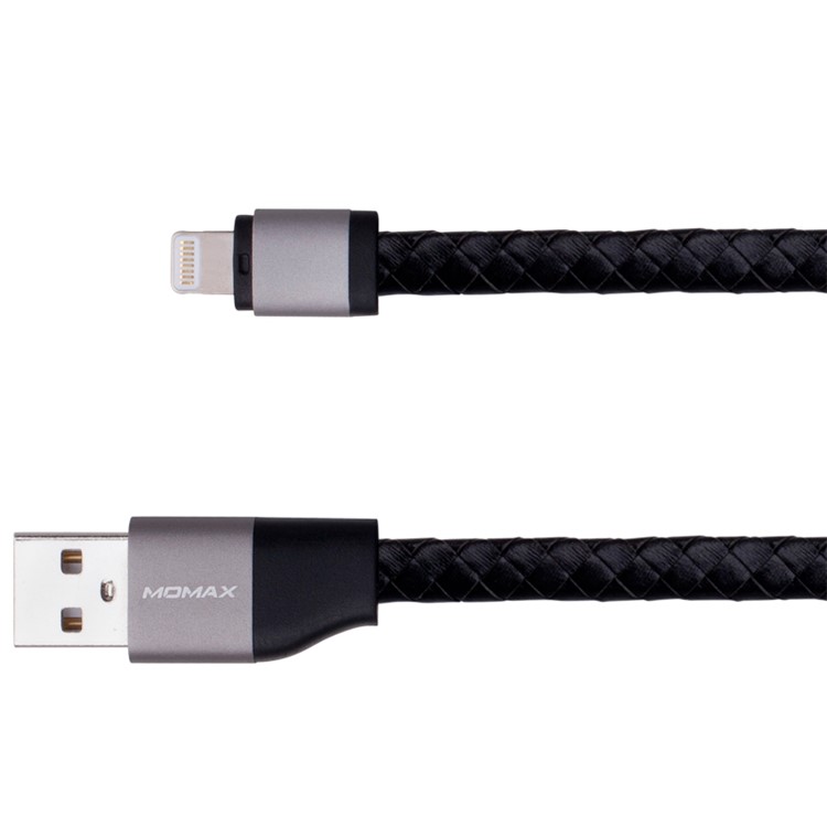 MOMAX Genuine Leather Series MFI Woven Pattern Lightning 8pin USB Charging Cable - Black-1