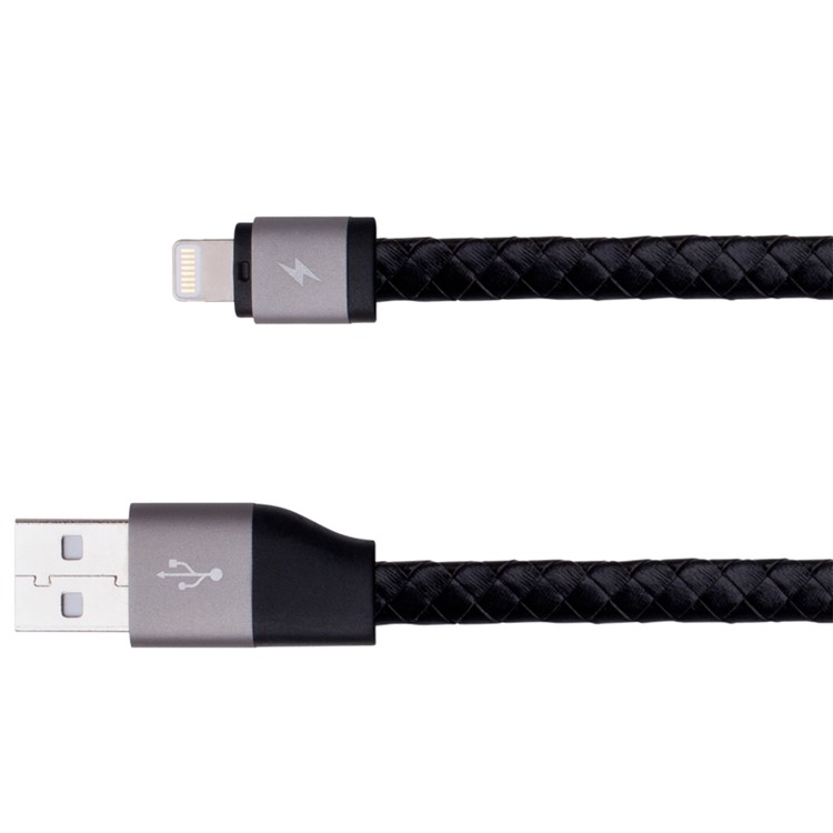 MOMAX Genuine Leather Series MFI Woven Pattern Lightning 8pin USB Charging Cable - Black-2