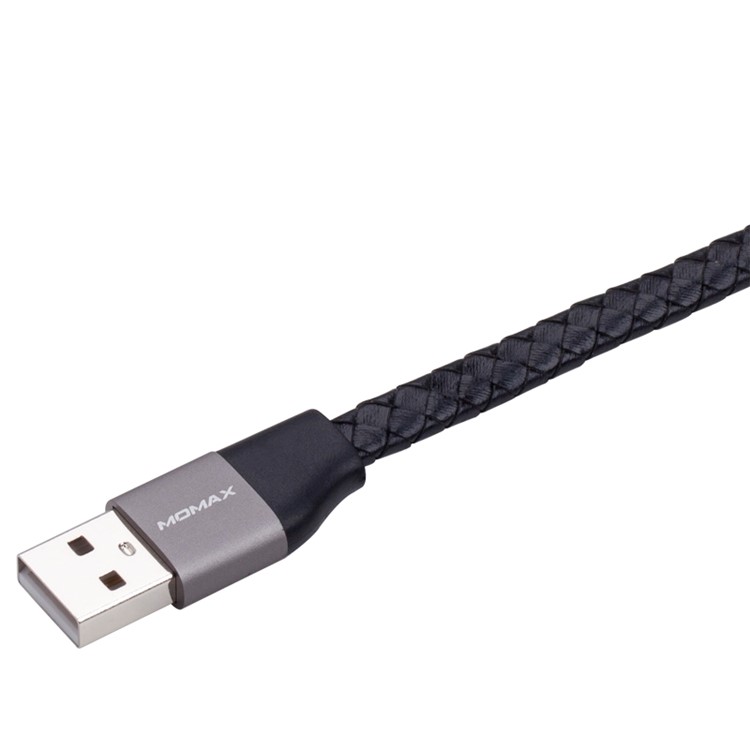 MOMAX Genuine Leather Series MFI Woven Pattern Lightning 8pin USB Charging Cable - Black-3