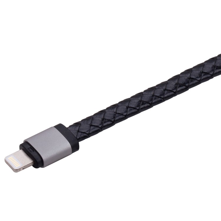 MOMAX Genuine Leather Series MFI Woven Pattern Lightning 8pin USB Charging Cable - Black-4