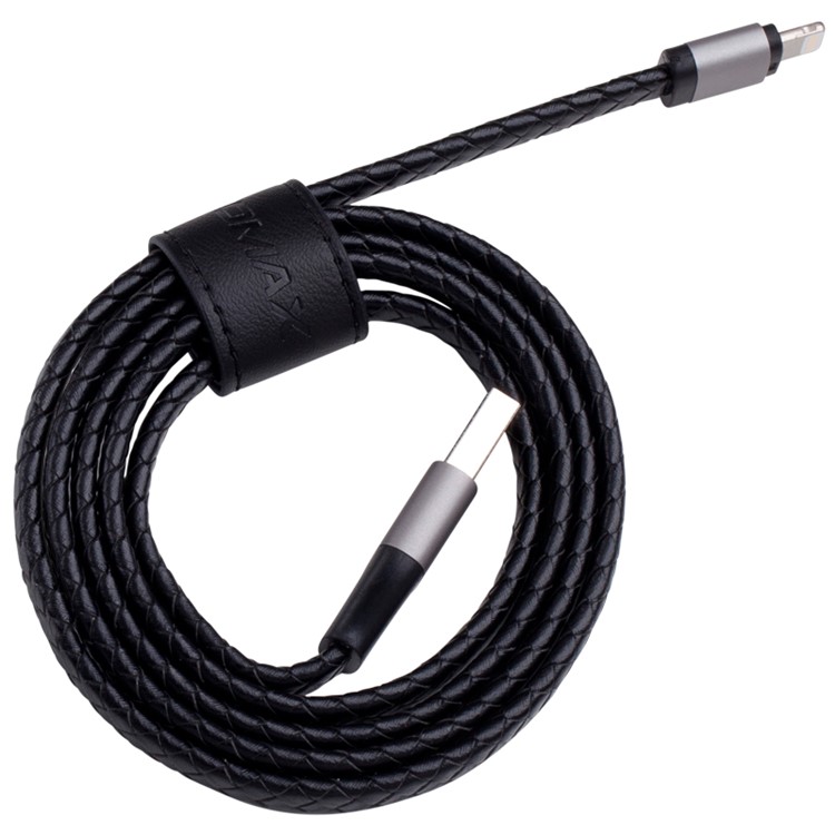 MOMAX Genuine Leather Series MFI Woven Pattern Lightning 8pin USB Charging Cable - Black-5