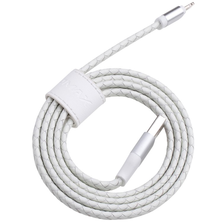 MOMAX Genuine Leather Series MFI Woven Pattern Lightning 8pin USB Sync Charging Cable - White-5