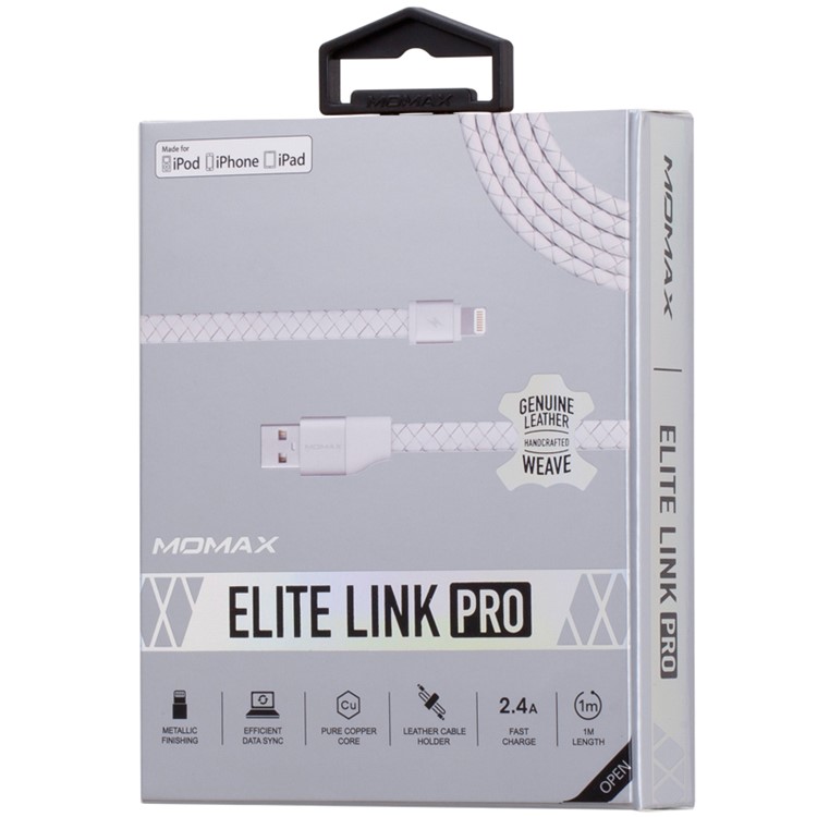 MOMAX Genuine Leather Series MFI Woven Pattern Lightning 8pin USB Sync Charging Cable - White-7