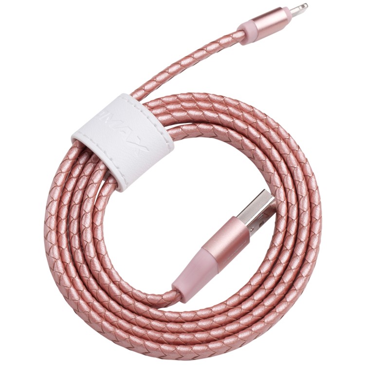 MOMAX Genuine Leather Series MFI Woven Pattern Lightning 8pin USB Data Sync Charging Cable - Rose Gold Color-5
