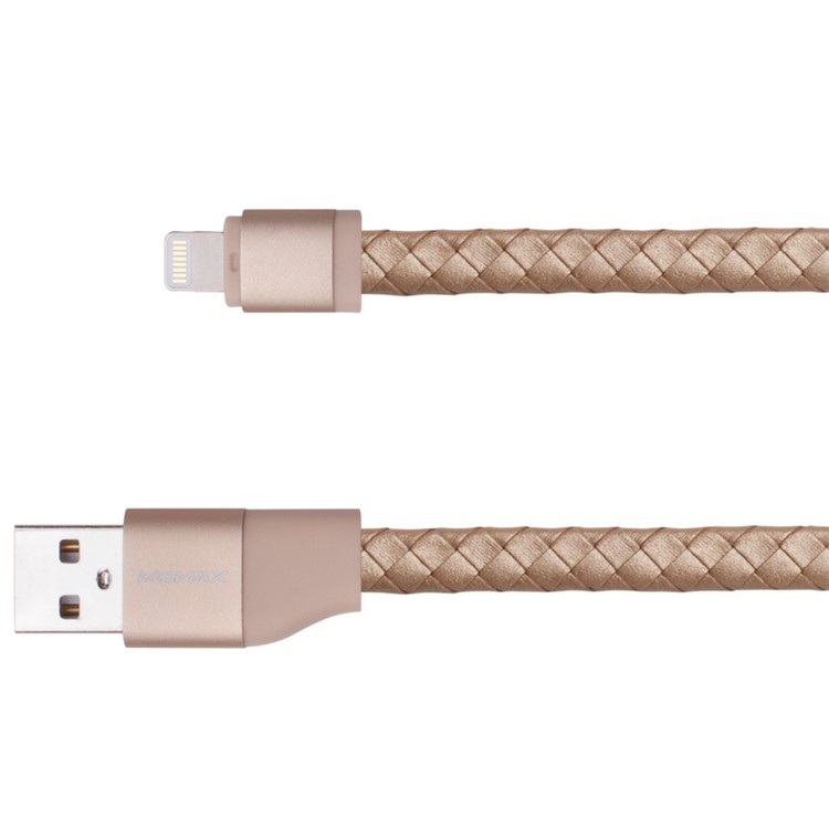 MOMAX Genuine Leather Series MFI Woven Pattern Lightning 8pin USB Sync Charging Cord - Champagne Gold Color-1