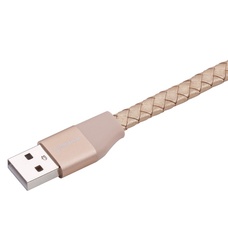 MOMAX Genuine Leather Series MFI Woven Pattern Lightning 8pin USB Sync Charging Cord - Champagne Gold Color-3
