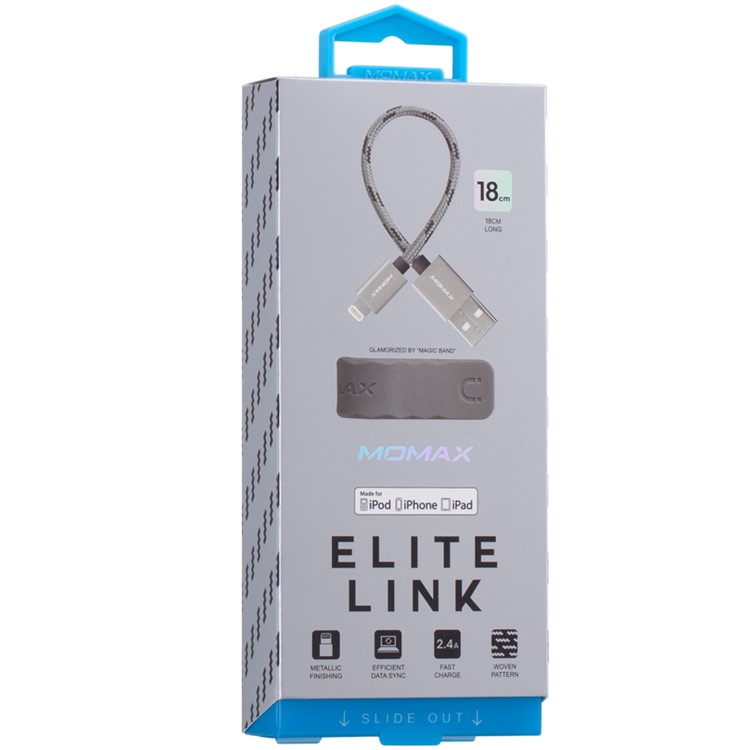 MOMAX Elite 18cm MFI Lightning 8pin Woven Charge Data Sync Cable for iPhone iPad iPod - Grey-9