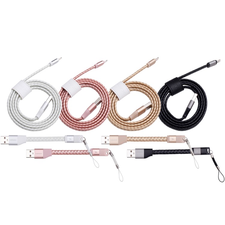 MOMAX MFI Genuine Leather Woven Lightning 8pin Cable Kit for iPhone iPad iPod (11cm+1m) - White-14