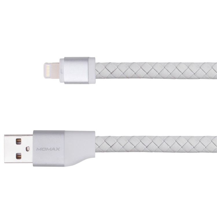 MOMAX MFI Genuine Leather Woven Lightning 8pin Cable Kit for iPhone iPad iPod (11cm+1m) - White-2