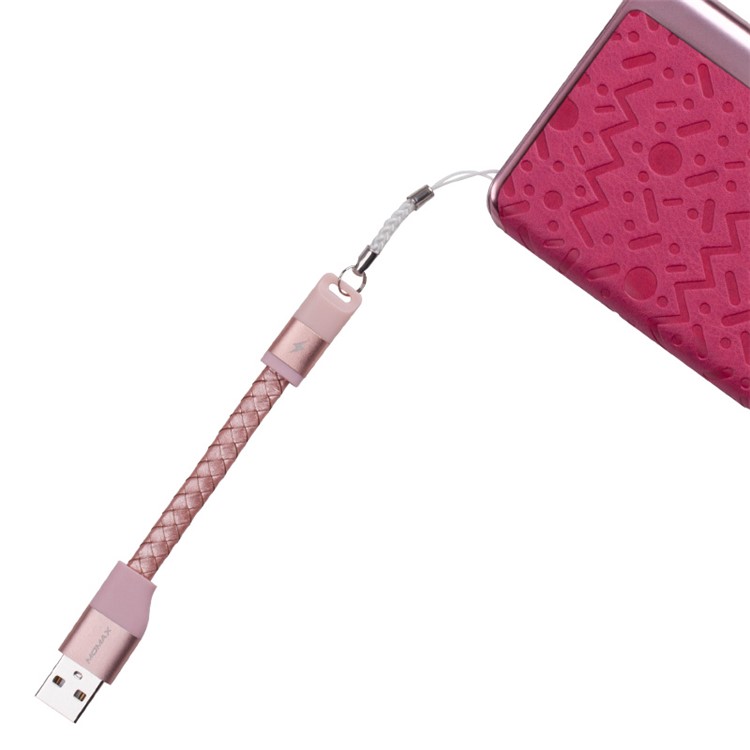 MOMAX MFI Genuine Leather Woven Lightning 8pin Cable Kit for iPhone iPad iPod (11cm+1m) - Rose Gold-10