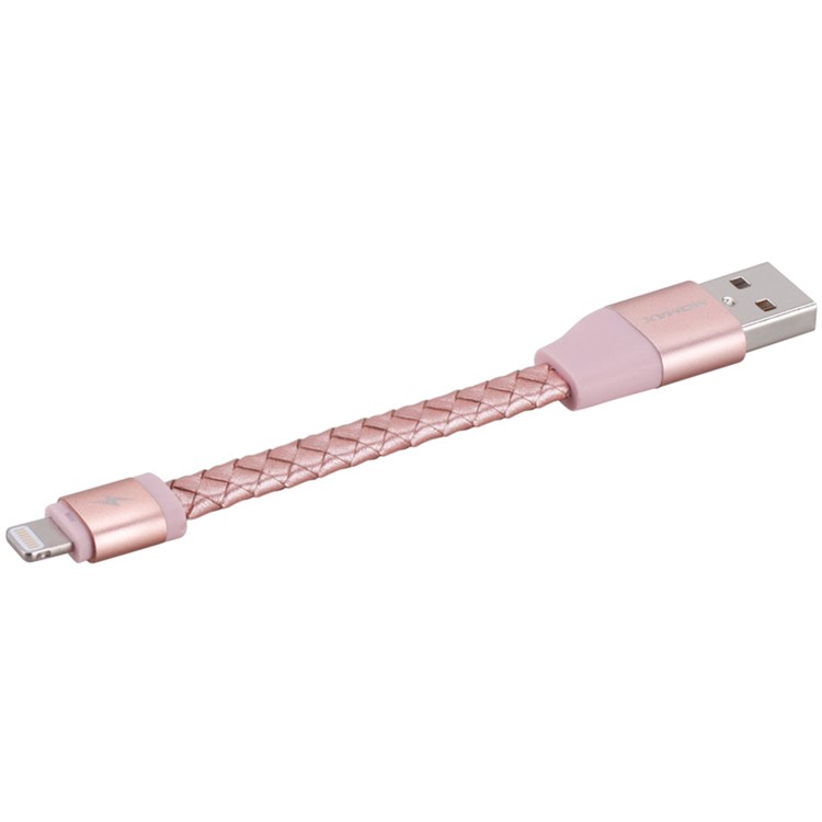 MOMAX MFI Genuine Leather Woven Lightning 8pin Cable Kit for iPhone iPad iPod (11cm+1m) - Rose Gold-11