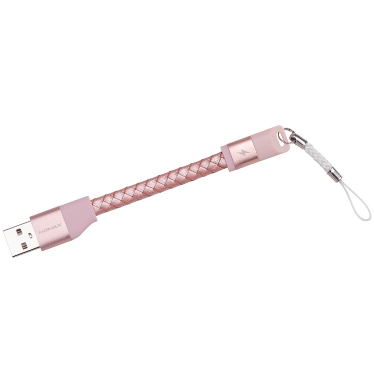 MOMAX MFI Genuine Leather Woven Lightning 8pin Cable Kit for iPhone iPad iPod (11cm+1m) - Rose Gold-12