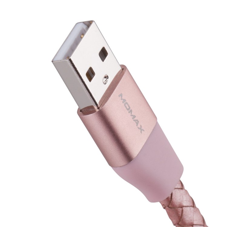 MOMAX MFI Genuine Leather Woven Lightning 8pin Cable Kit for iPhone iPad iPod (11cm+1m) - Rose Gold-13