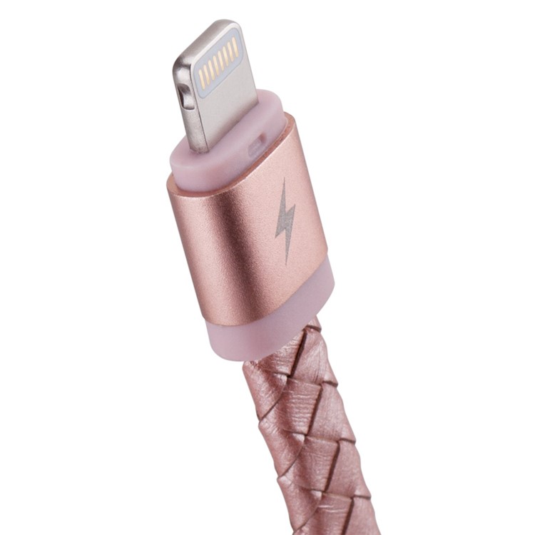 MOMAX MFI Genuine Leather Woven Lightning 8pin Cable Kit for iPhone iPad iPod (11cm+1m) - Rose Gold-14