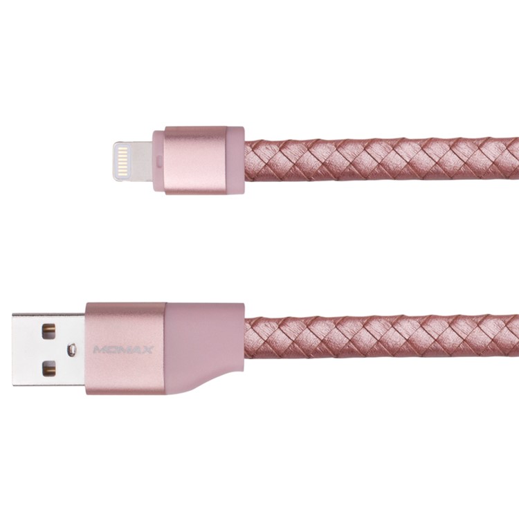 MOMAX MFI Genuine Leather Woven Lightning 8pin Cable Kit for iPhone iPad iPod (11cm+1m) - Rose Gold-2