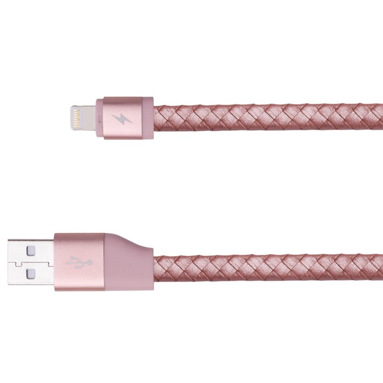 MOMAX MFI Genuine Leather Woven Lightning 8pin Cable Kit for iPhone iPad iPod (11cm+1m) - Rose Gold-3