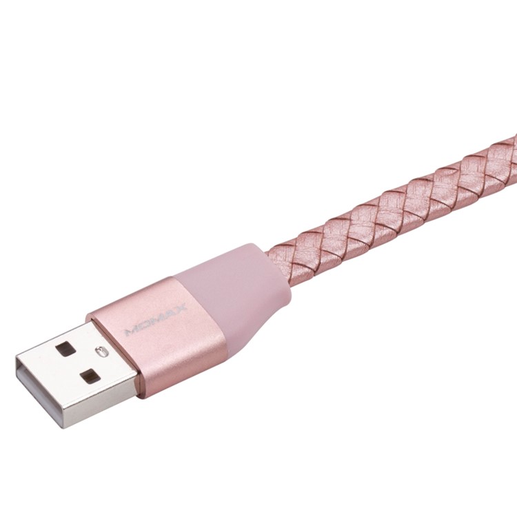 MOMAX MFI Genuine Leather Woven Lightning 8pin Cable Kit for iPhone iPad iPod (11cm+1m) - Rose Gold-4