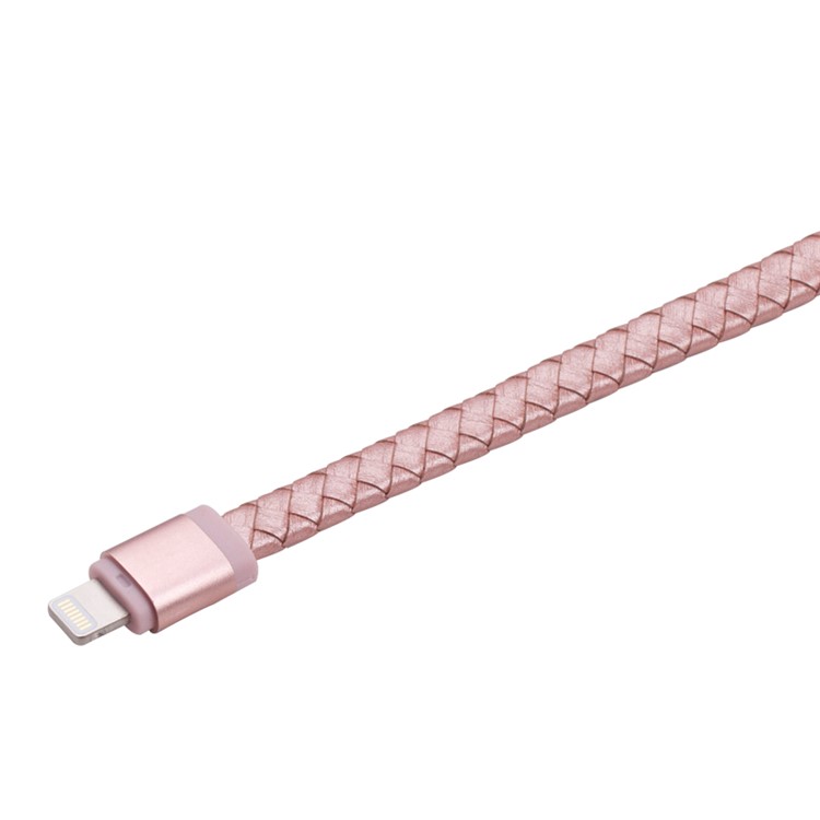 MOMAX MFI Genuine Leather Woven Lightning 8pin Cable Kit for iPhone iPad iPod (11cm+1m) - Rose Gold-5