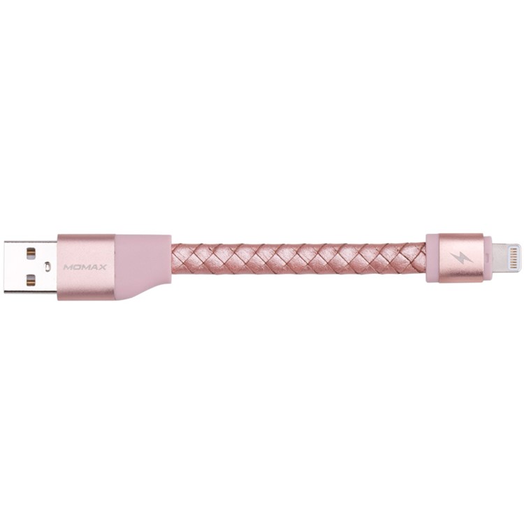 MOMAX MFI Genuine Leather Woven Lightning 8pin Cable Kit for iPhone iPad iPod (11cm+1m) - Rose Gold-8