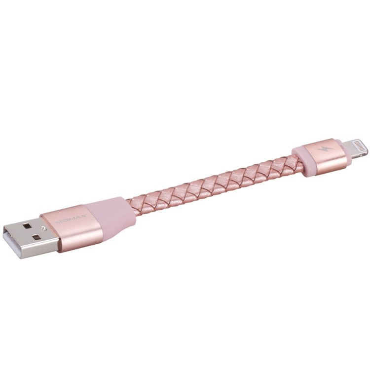 MOMAX MFI Genuine Leather Woven Lightning 8pin Cable Kit for iPhone iPad iPod (11cm+1m) - Rose Gold-9