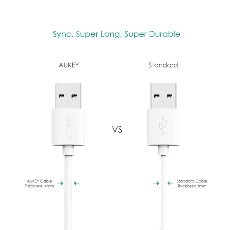 AUKEY Premium 2m Micro USB Charge Sync Cable - White-3