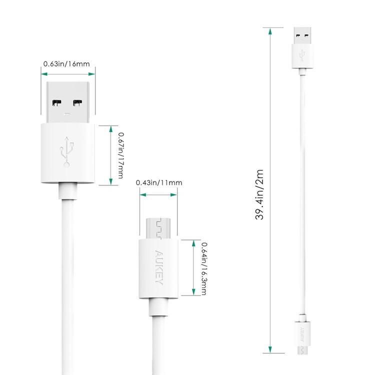 AUKEY Premium 2m Micro USB Charge Sync Cable - White-5